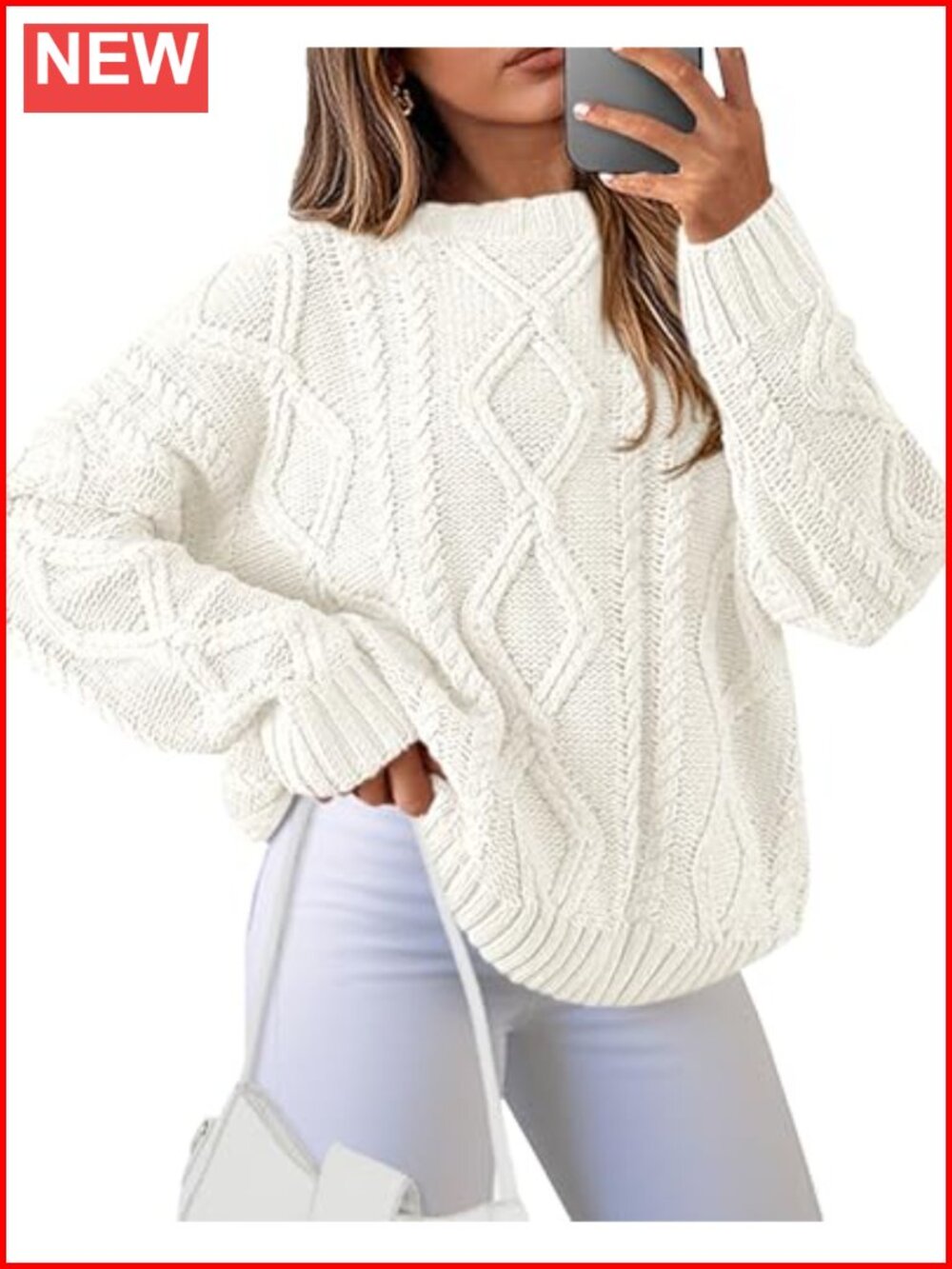 Casual Long Sleeve Chunky Cable Knit Pullover Sweater | Cozy Crewneck Tops for